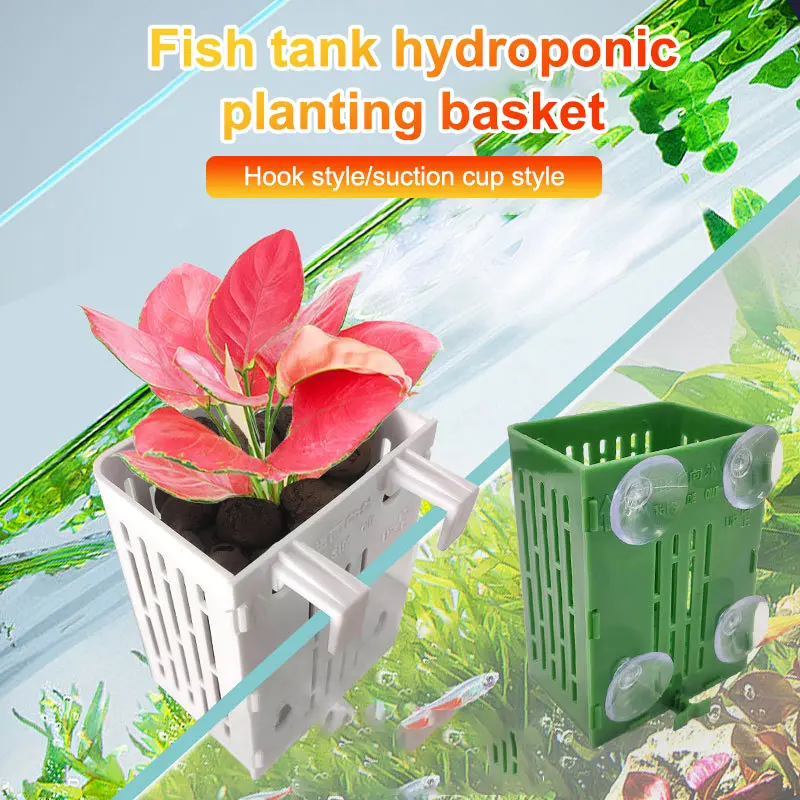 Hanging Suction Cup Hook Aquarium Plant Holder Plastic Aquarium Planter Planter Baskets Aquatic Pot Box Aquascape Decoration