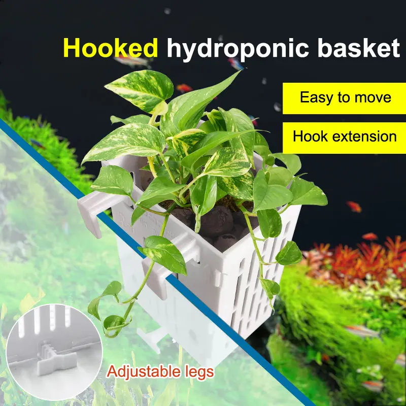 Hanging Suction Cup Hook Aquarium Plant Holder Plastic Aquarium Planter Planter Baskets Aquatic Pot Box Aquascape Decoration
