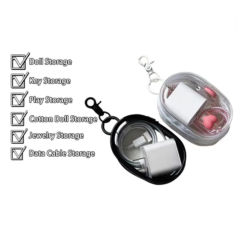 1PCS Portable Clear Storage Bag Multi-functional Zipper Headphone Case Travel Charging Cable Organiser Bag Keychain Accessories