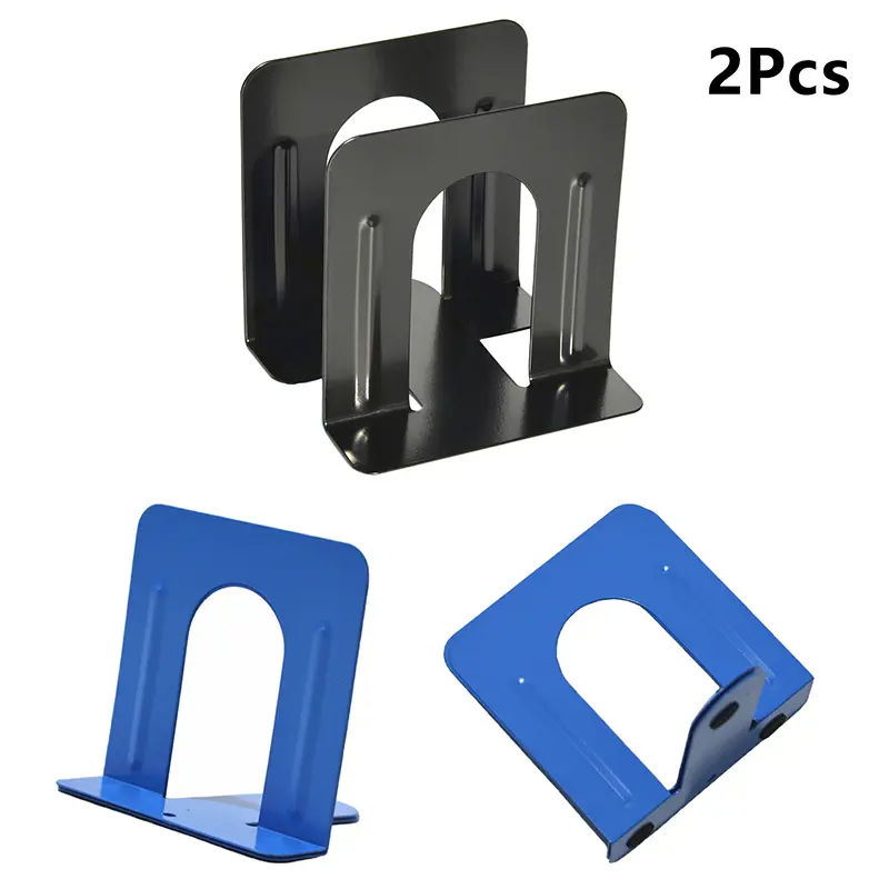 2Pcs Heavy-Duty Metal Bookends Book Clips Desktop Magazine Holder Book Braces Rack For School Office Supplies
