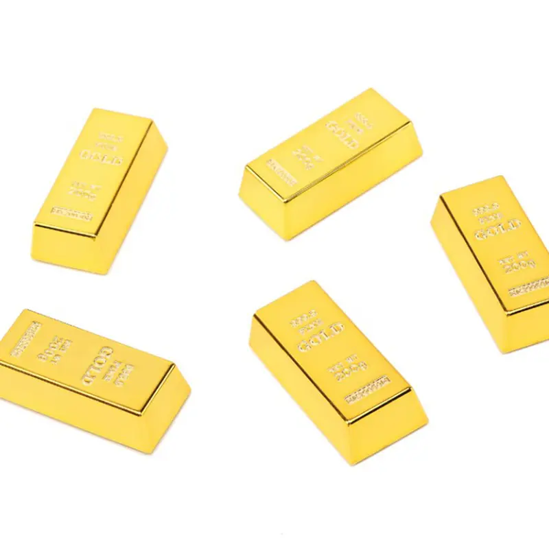 Gold Bullion Bar Simulated Golden Brick Glittering Plastic Fake Gold Bar Paperweight Door Stop Movie Prop Novelty Gift