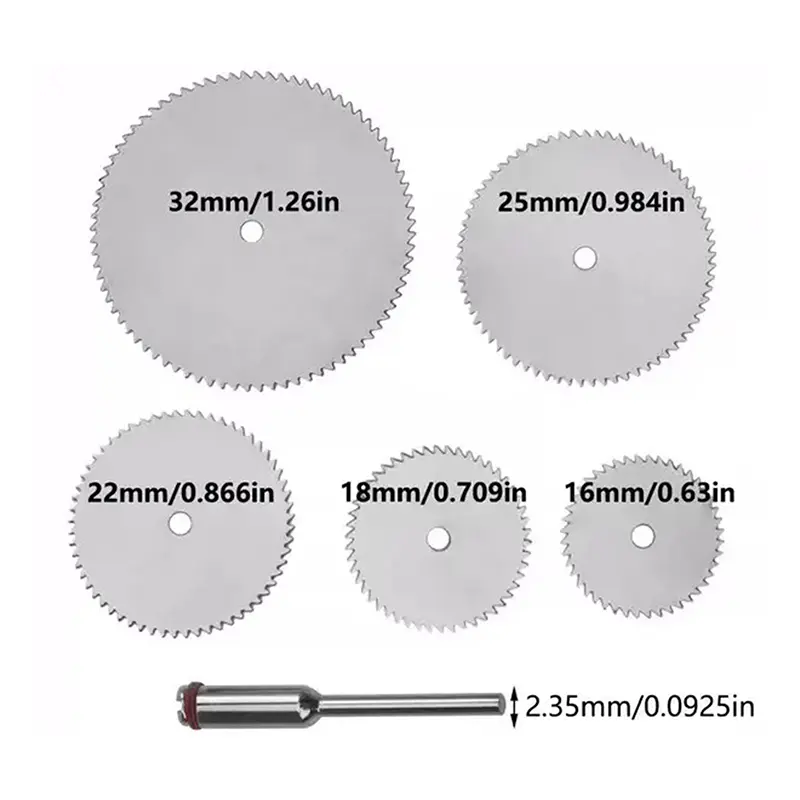 6Pcs/set 16 18 22 25 32mm Cutting Disc Hand Tools Stainless Steel Slice Metal Cutting Disc With 1 Mandre For Rotary Tool Durable