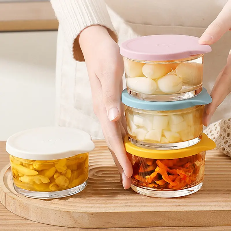 Microwave Safe Round Food Storage Container High Borosilicate Glass Pickle Sealed Jar Refrigerator Fruit Vegetable Storage Jar