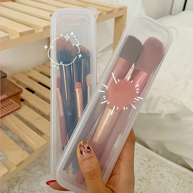 1PC Transparent Office Desktop Stationery Organizer Women Makeup Brush Organizer With Cover Portable Cosmetic Pencils Storage