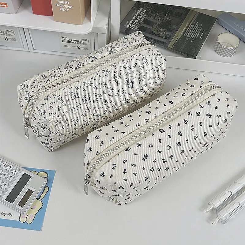 Large Capacity Cartoon Floral Pen Bag For Students Multifunctional Girls Stationery Organizer Pencil Case With Print Design