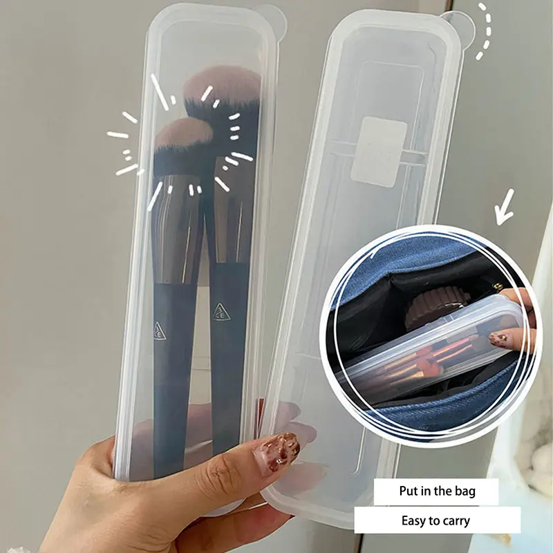 1PC Transparent Office Desktop Stationery Organizer Women Makeup Brush Organizer With Cover Portable Cosmetic Pencils Storage
