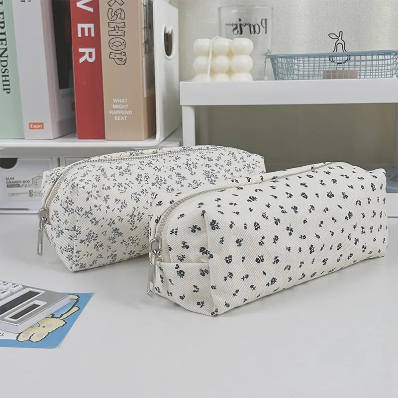 Large Capacity Cartoon Floral Pen Bag For Students Multifunctional Girls Stationery Organizer Pencil Case With Print Design