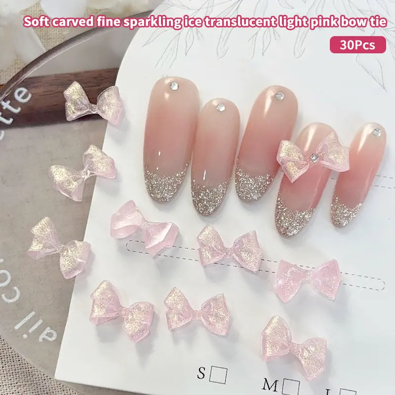 30 Pcs Soft Carved Glitter Bow Nail Art Charms Resin Cute DIY Jewelry Accessories For Decoration