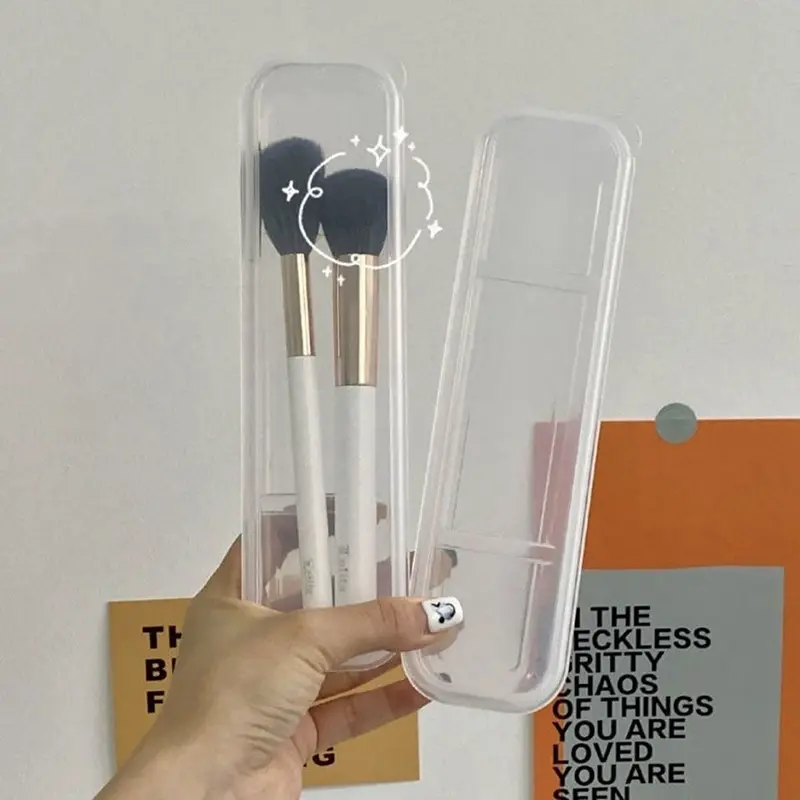 1PC Transparent Office Desktop Stationery Organizer Women Makeup Brush Organizer With Cover Portable Cosmetic Pencils Storage