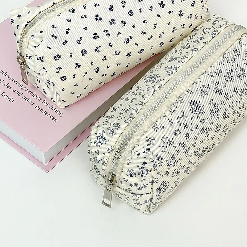Large Capacity Cartoon Floral Pen Bag For Students Multifunctional Girls Stationery Organizer Pencil Case With Print Design
