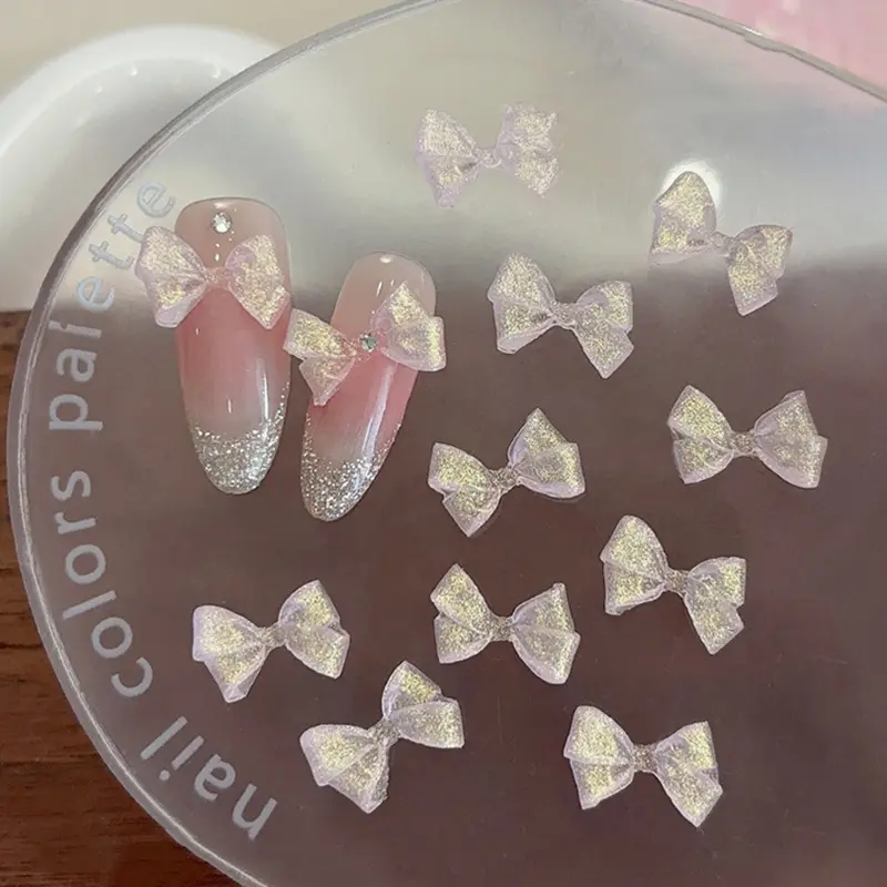 30 Pcs Soft Carved Glitter Bow Nail Art Charms Resin Cute DIY Jewelry Accessories For Decoration