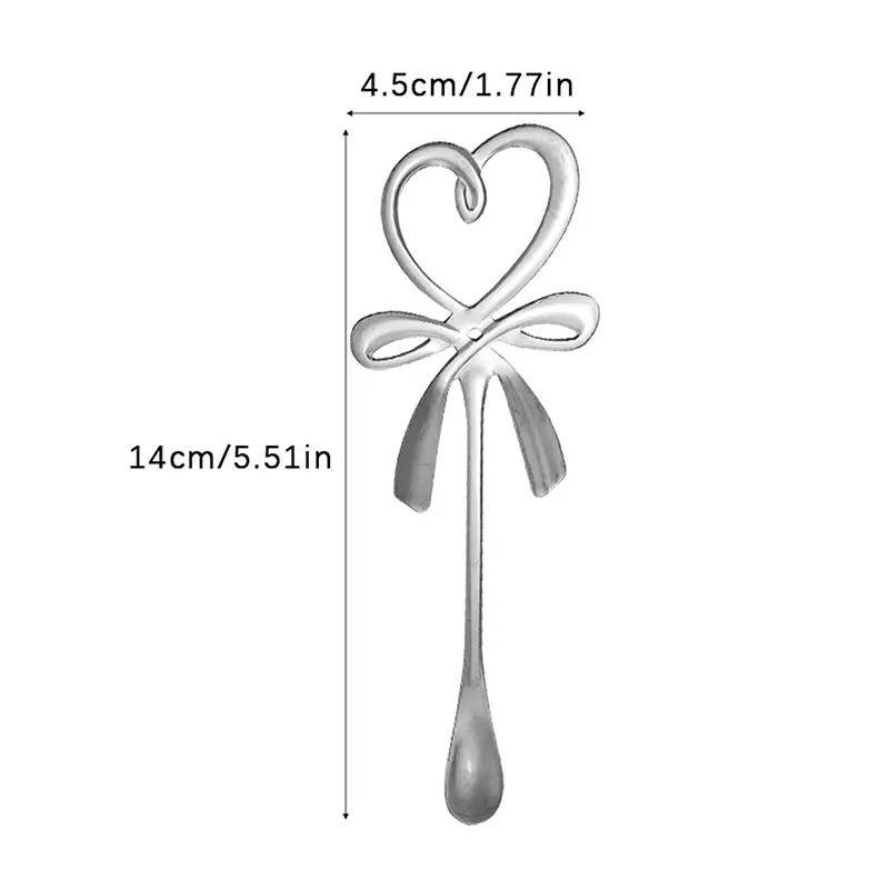 1pc Stainless Steel Coffee Spoon 3D Bow Knot Heart Shaped Mini Spoon Tea Dessert Hanging Gold Silver Spoons Household Flatware