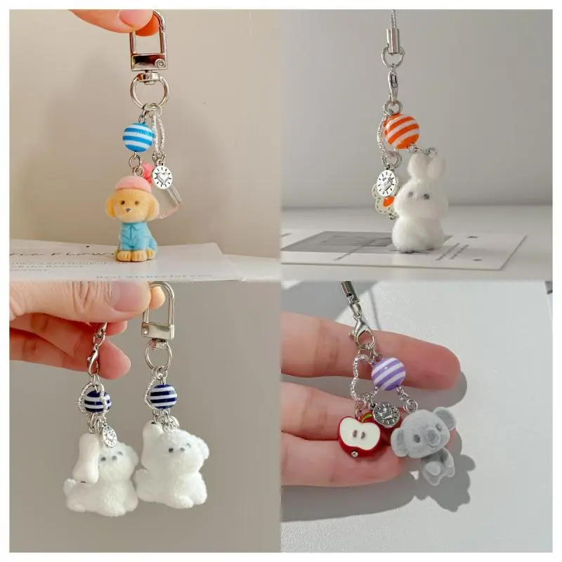 Girlish Cute Fluffy Little Animal Keychain - Yellow Duck Koala Rabbit Mobile Phone Pendant Bag Charm Soft Plush Toys
