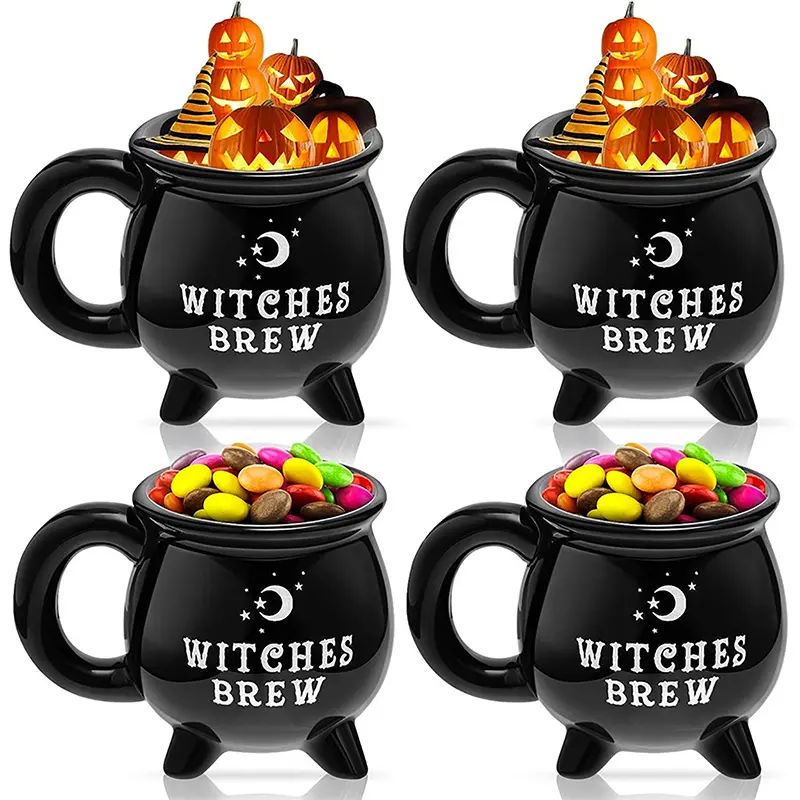 Creative Witches Brew Witch Cauldron Coffee Mug Black Ceramic Coffee Cups Halloween Tabletop Decoration For Halloween