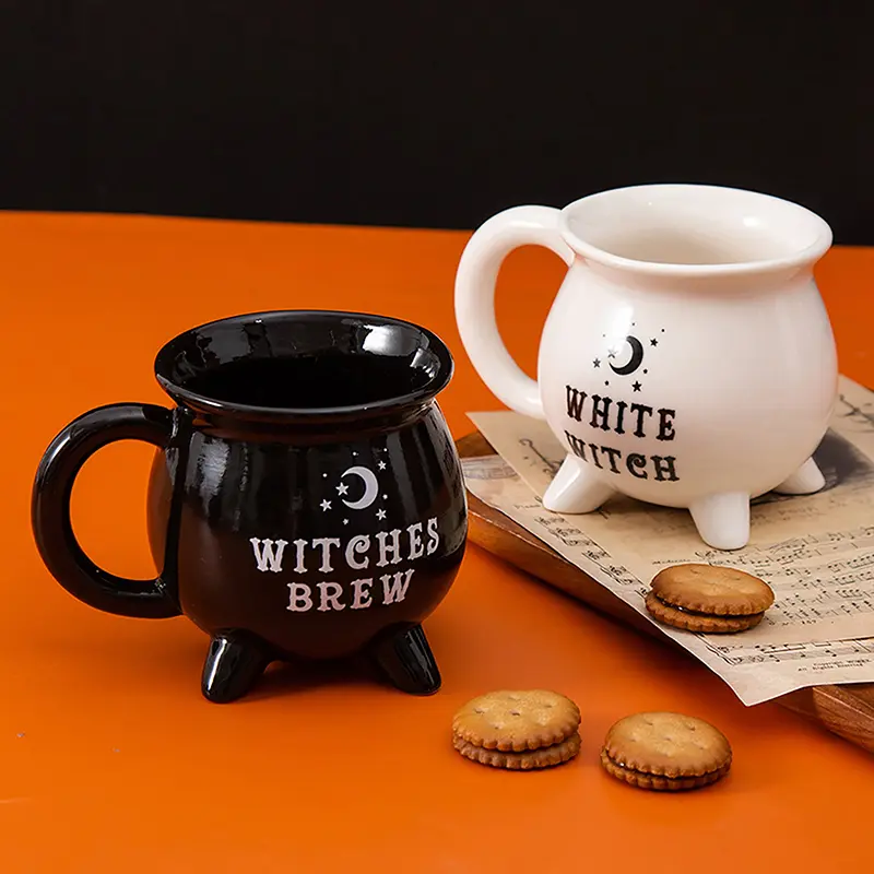 Creative Witches Brew Witch Cauldron Coffee Mug Black Ceramic Coffee Cups Halloween Tabletop Decoration For Halloween