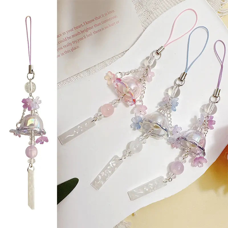 Trendy Jellyfish Flower Phone Charms Pendant Cute Lanyard Mobile Strap Sweet Key Chain For Women Girls Korea Fashion Jewelry