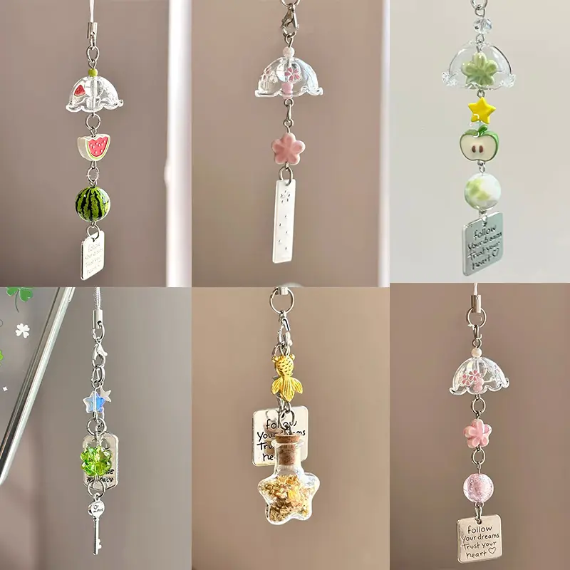 Cute Transparent Keychain Wind Chime Pendant Kawaii Mobile Phone Lanyard Bag Decorative Home Decorations