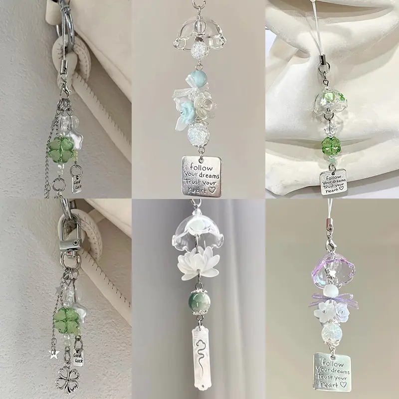 Cute Transparent Keychain Wind Chime Pendant Kawaii Mobile Phone Lanyard Bag Decorative Home Decorations