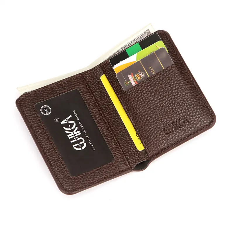 Men's Thin PU Leather Wallet Small Credit Card Holder With Lychee Pattern Coin Purse