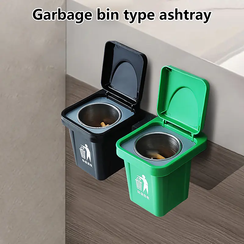 Stainless Steel Trash Can Ashtray With Lid Wall Hanging Bathroom Ashtray Anti-fly Notch Design For Smoke Accessories