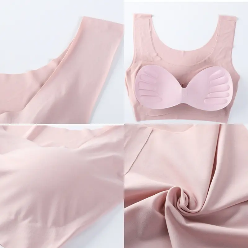 Detachable Chest Pad Pull Up Bra Underwear 2024 Women's Seamless Ice Silk Bra Without Steel Ring Breathable Push Up Yoga Vest