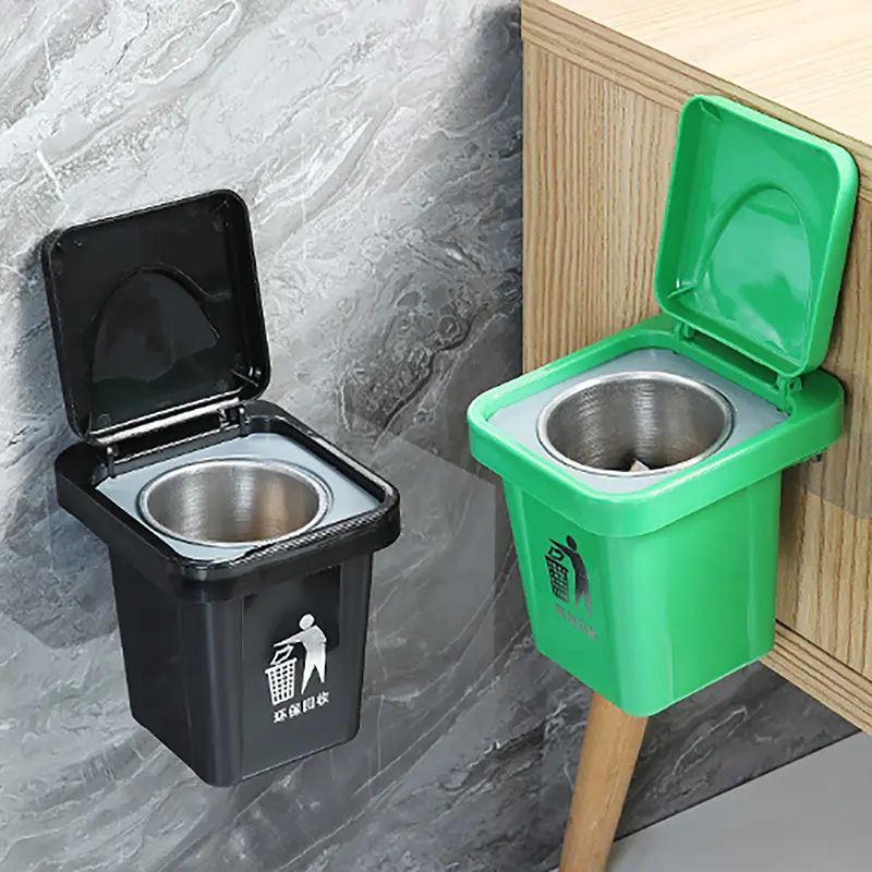 Stainless Steel Trash Can Ashtray With Lid Wall Hanging Bathroom Ashtray Anti-fly Notch Design For Smoke Accessories
