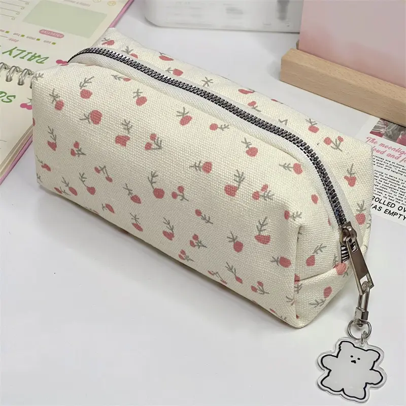 Large Capacity Chic Floral Pencil Case For Students Aesthetic Flower Pencil Bag Girls Stationery Storage School Supplies