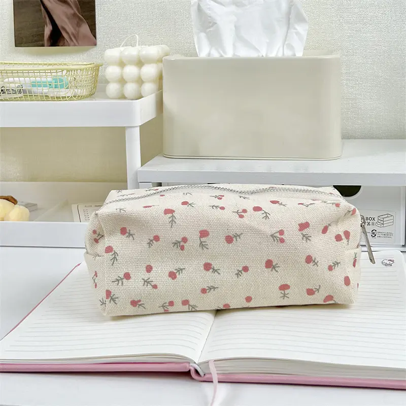 Large Capacity Chic Floral Pencil Case For Students Aesthetic Flower Pencil Bag Girls Stationery Storage School Supplies