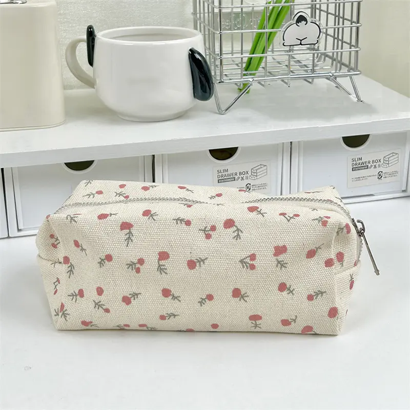 Large Capacity Chic Floral Pencil Case For Students Aesthetic Flower Pencil Bag Girls Stationery Storage School Supplies