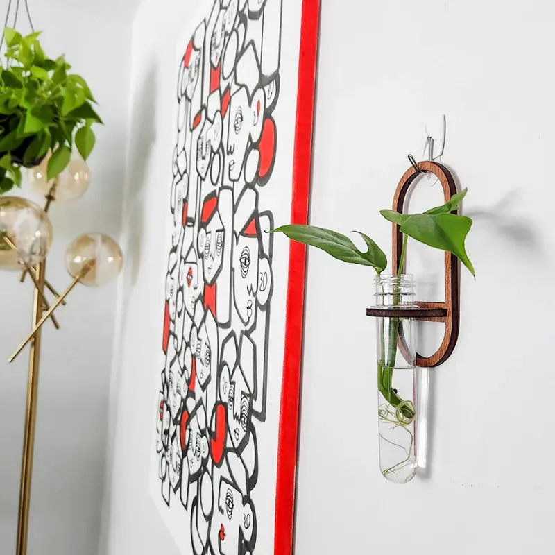Plant Wall Vase Wooden Stand Hydroponic Plant Container Display Shelf Transparent Plant Hedge Garden Bedroom Home Decoration