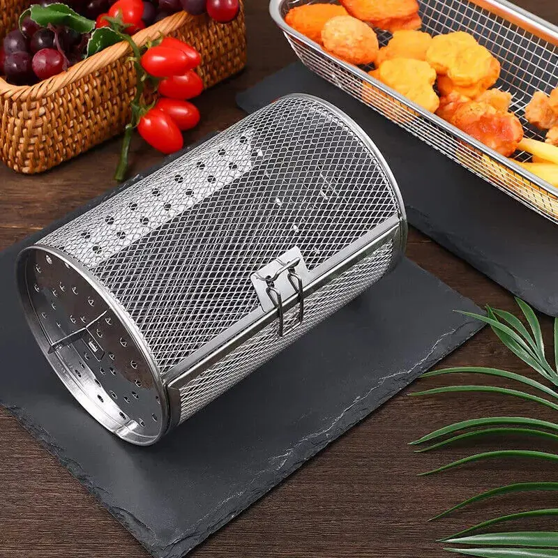 Stainless Steel Grill Rotisserie Oven For Kitchen Fry Basket Coffee Bean Grilled Cage Drum Rack Air Fryer Accessories Universal