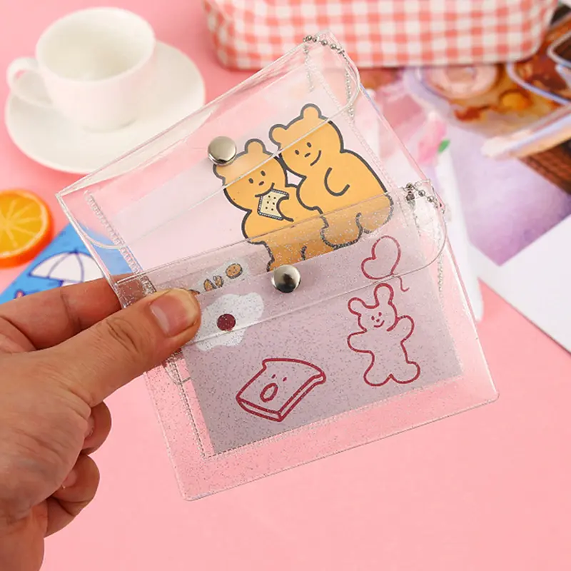 Cute Transparent PVC Coin Purse For Girls With Keyring Small Wallet ID Card Holder Business Card Purse