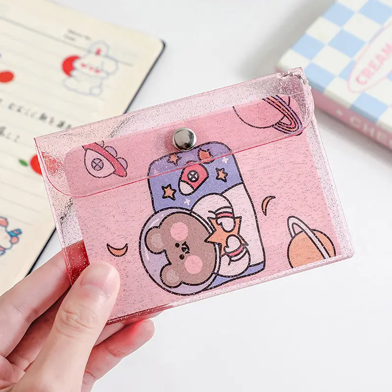 Cute Transparent PVC Coin Purse For Girls With Keyring Small Wallet ID Card Holder Business Card Purse