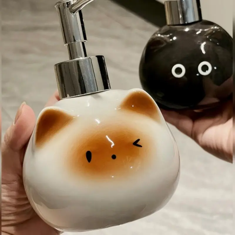Ceramic Siamese Cat Hand Sanitizer Press Bottle Toilet Shampoo Shower Gel Packaging Bottle Dispenser For Liquid Soap