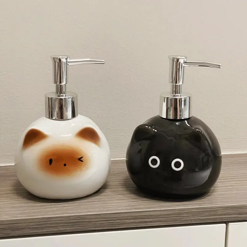 Ceramic Siamese Cat Hand Sanitizer Press Bottle Toilet Shampoo Shower Gel Packaging Bottle Dispenser For Liquid Soap