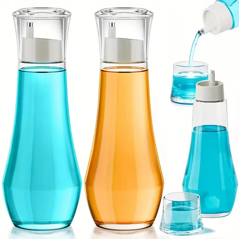 Refillable Glass Mouthwash Dispenser With Lid - 5.07/8.79oz Clear Bathroom Countertop Container For Easy Portability