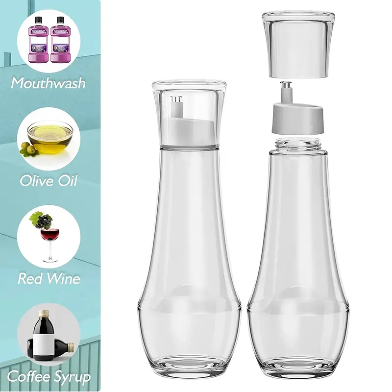 Refillable Glass Mouthwash Dispenser With Lid - 5.07/8.79oz Clear Bathroom Countertop Container For Easy Portability