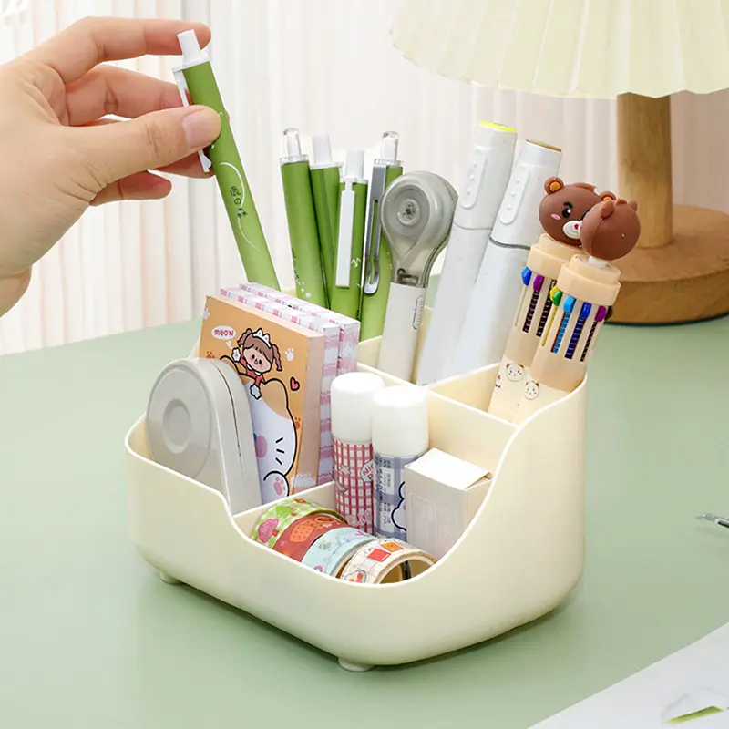 Large Capacity 5-Grid Pen Holder Multifunctional Makeup Brush Organizer High Quality Plastic Desktop Storage Bucket