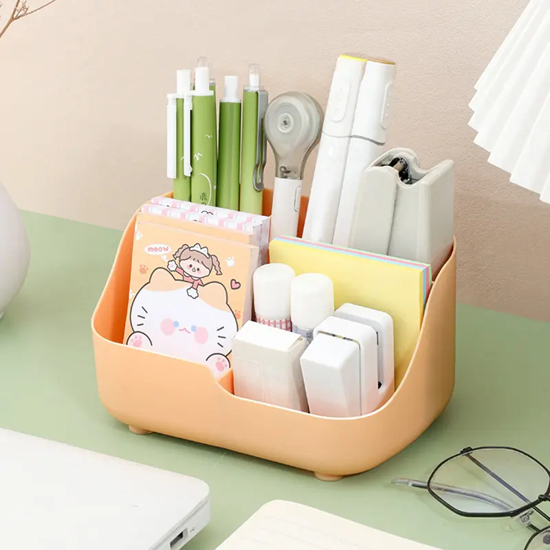 Large Capacity 5-Grid Pen Holder Multifunctional Makeup Brush Organizer High Quality Plastic Desktop Storage Bucket