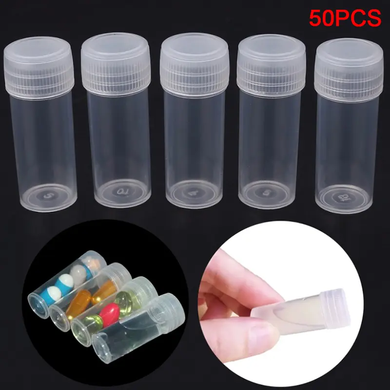 50Pcs Small Plastic Bottle Sample Jars 5g Barrel Vials Capsule Storage Containers For Sample Storage