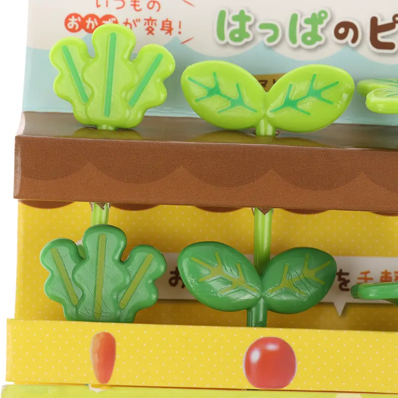 8pcs Fruit Fork Small Salad Tiny Fork Lunch Box Bento Accessories Toothpick Leaves Kids Cake Plastic Decoration Office Ornaments