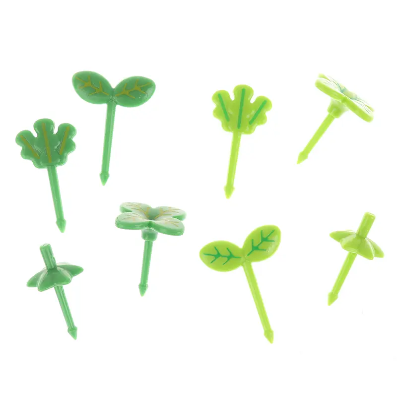 8pcs Fruit Fork Small Salad Tiny Fork Lunch Box Bento Accessories Toothpick Leaves Kids Cake Plastic Decoration Office Ornaments