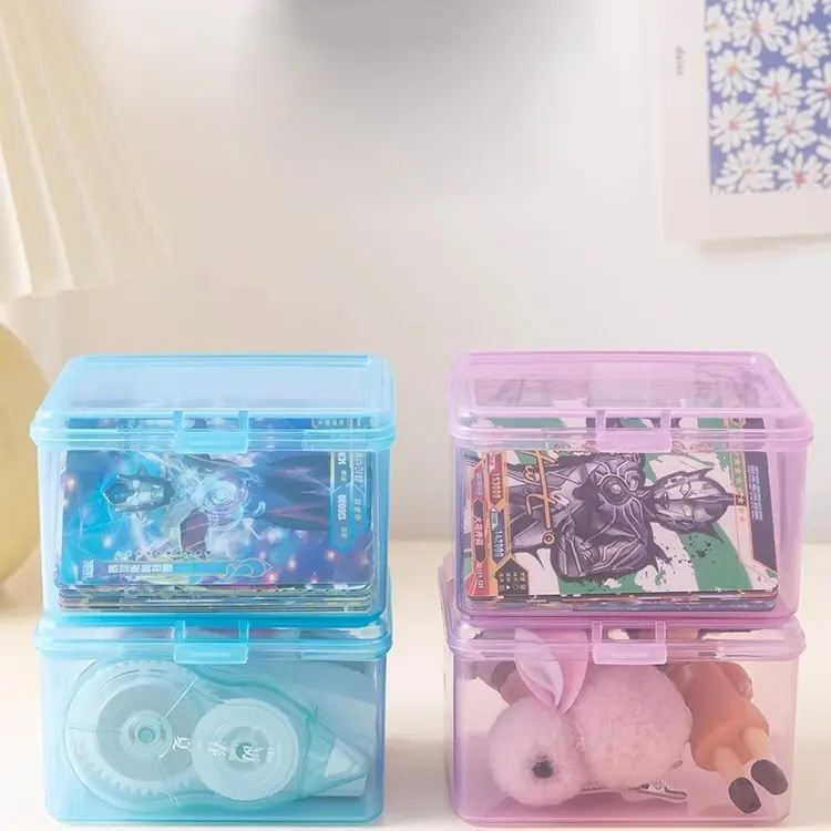 Transparent Plastic Storage Box For Photocards Small Card Desk Organizer Stationery Classification Box Office School Supplies