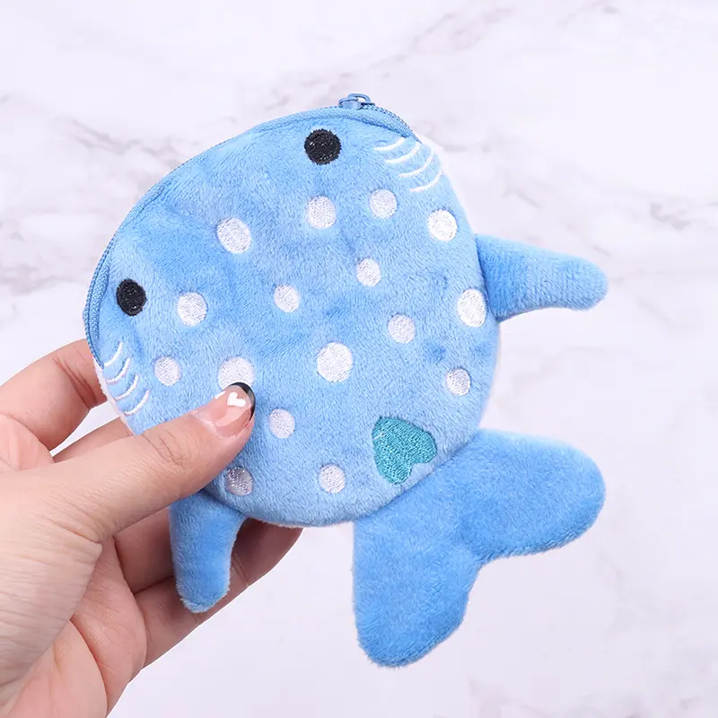 Cute Cartoon Plush Shark Coin Purse - Plush Animal Wallet For Women And Kids With Zipper Closure