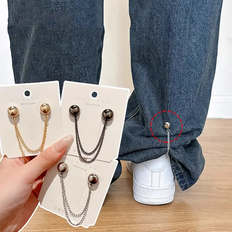2pcs Multi-Function Magnetic Clothing Clips With Chain Metal Buttons - Scarf Trouser Leg Cuff Fixing Magnet Pins Fashion Parts