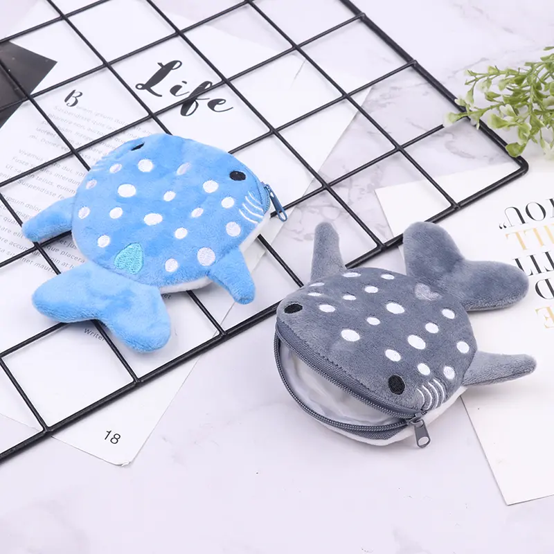Cute Cartoon Plush Shark Coin Purse - Plush Animal Wallet For Women And Kids With Zipper Closure