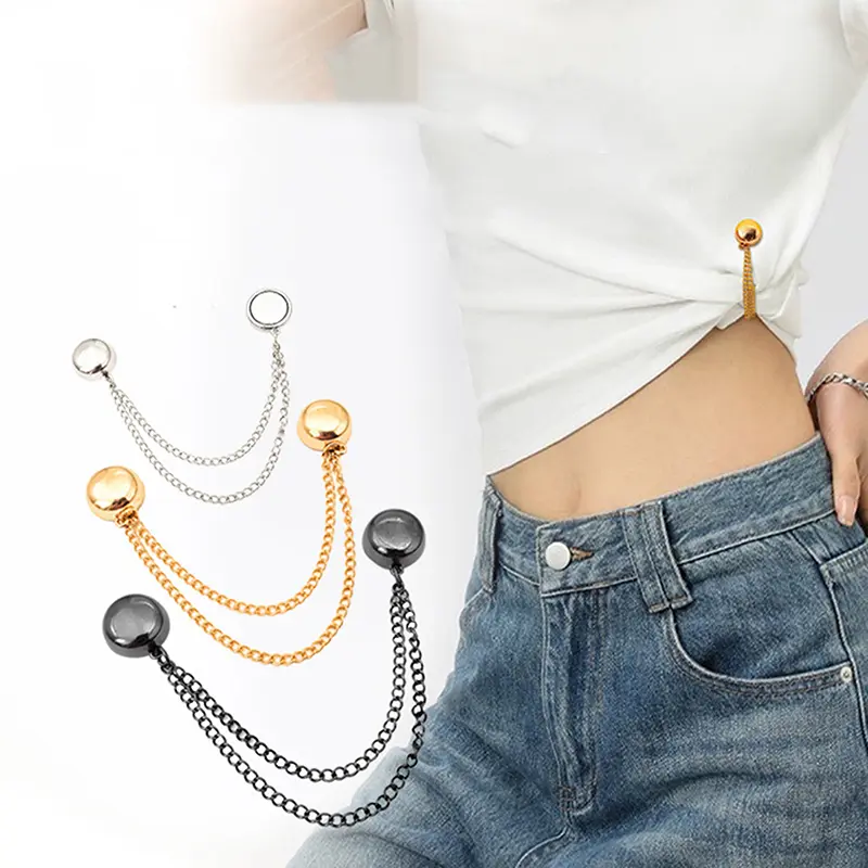 2pcs Multi-Function Magnetic Clothing Clips With Chain Metal Buttons - Scarf Trouser Leg Cuff Fixing Magnet Pins Fashion Parts