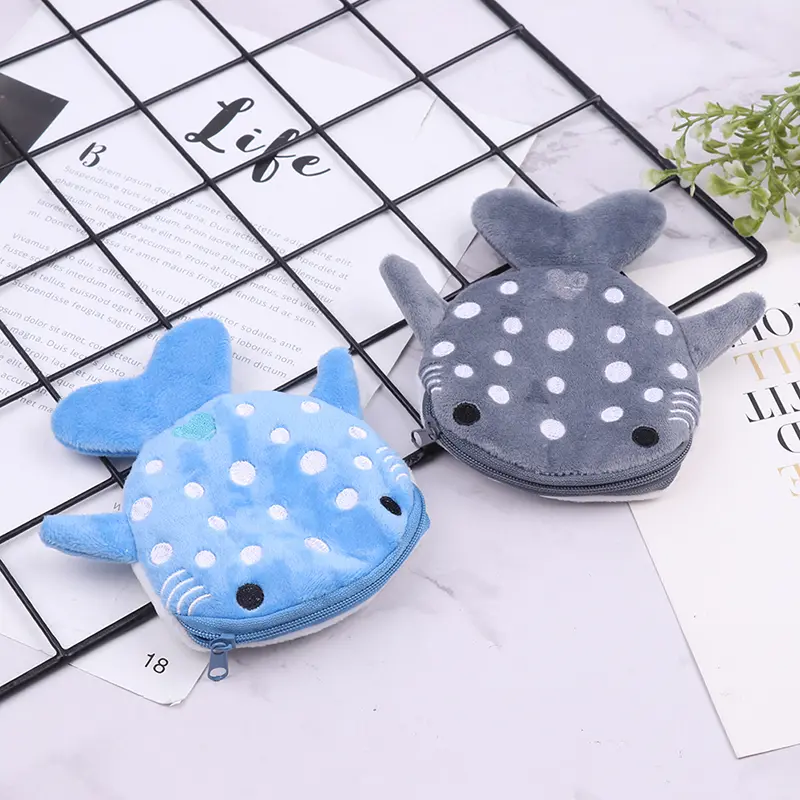 Cute Cartoon Plush Shark Coin Purse - Plush Animal Wallet For Women And Kids With Zipper Closure