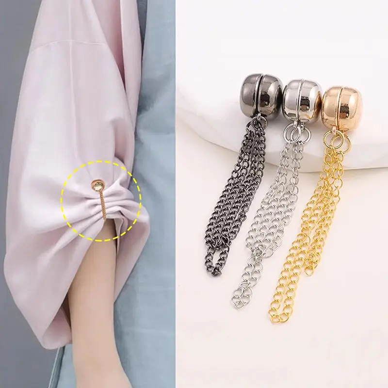 2pcs Multi-Function Magnetic Clothing Clips With Chain Metal Buttons - Scarf Trouser Leg Cuff Fixing Magnet Pins Fashion Parts