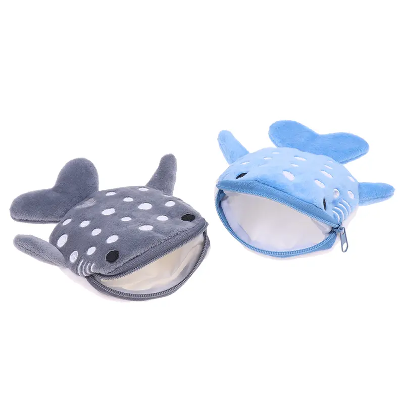 Cute Cartoon Plush Shark Coin Purse - Plush Animal Wallet For Women And Kids With Zipper Closure